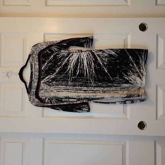 Bloomingdale's Chequer 3/4 Sleeve Black/White and Pink Detail Dress Size 4 - Picture 3 of 15